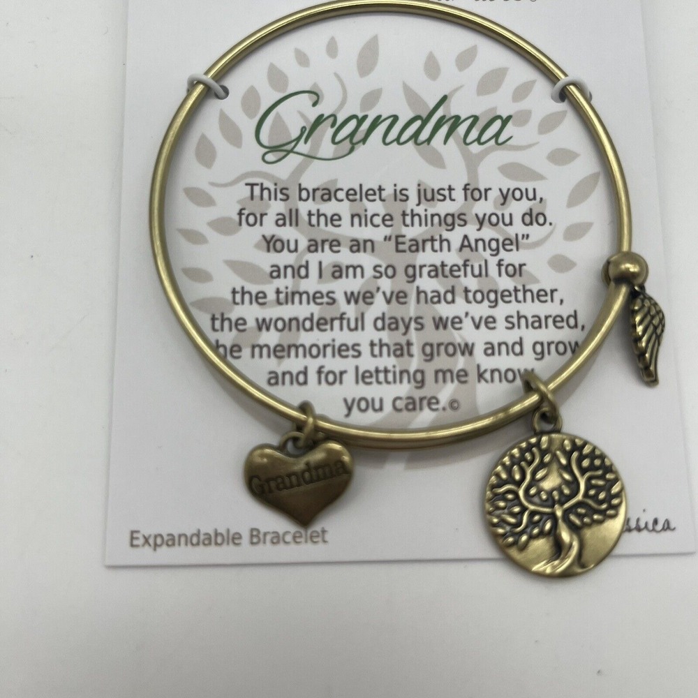 Charm Bracelet Bangle GRANDMA‎ Grandmother Tree Of Life Expandable Plated Brass